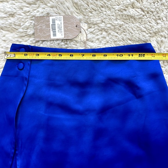 *NWT* Meshki Cobalt Blue Asymmetrical Mini Satin Wrap Skirt Size S - Picture 6 of 8